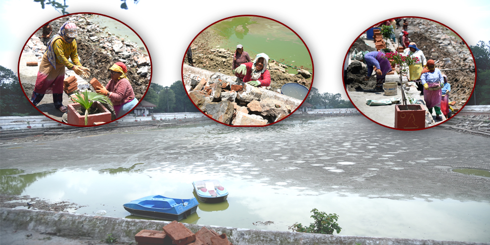 भक्तपुरको ऐतिहासिक सिद्धपोखरीको स्तरोन्नति कार्य तीव्र (फोटो फिचर)